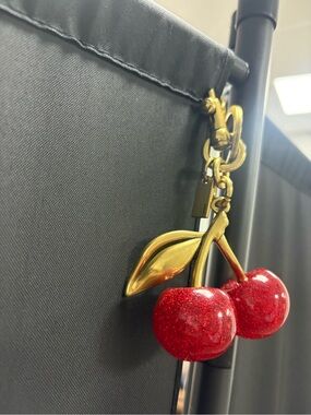Coach Gold-Tone Cherry Key & Bag Charm with Red Glitter Cherries